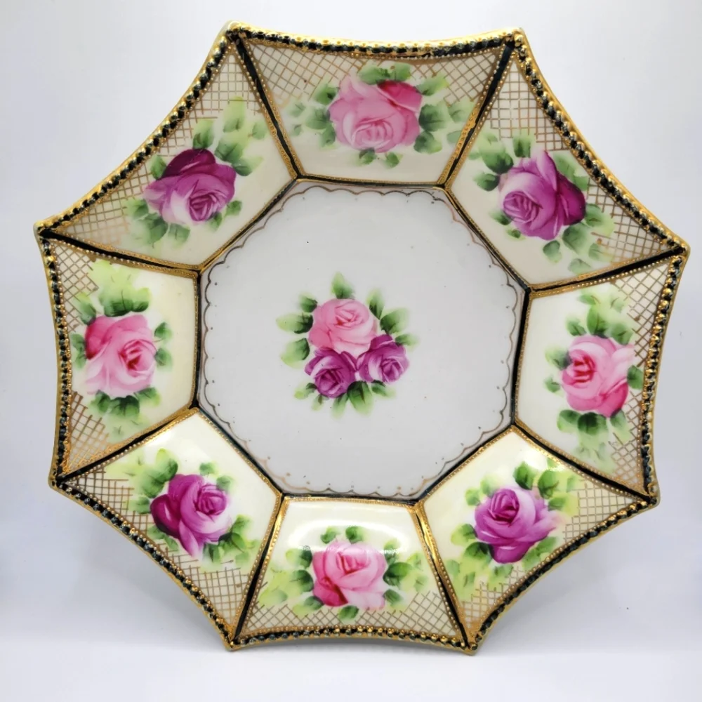 VTG Nippon Roses Bowl | Hand Painted Floral - Picture 1 of 15